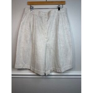 Sag Harbor Woman Beige Linen Blend Pleated High Rise Shorts Plus Size 18W 1203C